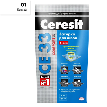 Купить Ceresit CE33/5кг Затирка для швов 1-6 мм внутри и снаружи Белый 01, РФ в Новосибирске