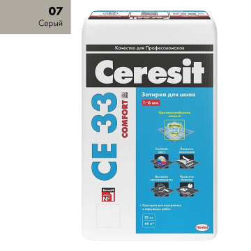 Купить Ceresit CE33/25кг Затирка для швов 1-6 мм внутри и снаружи Серый 07, РФ в Новосибирске