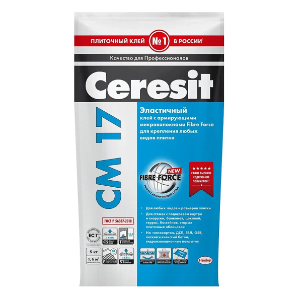Купить Сeresit CM17/5кг Плиточный клей для крупноформатного керамогранита, РФ в Ростове-на-Дону-1