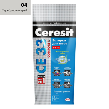 Купить Ceresit CE33/2кг Затирка для швов 1-6 мм внутри и снаружи Серебристо-серый 04, РФ в Новосибирске