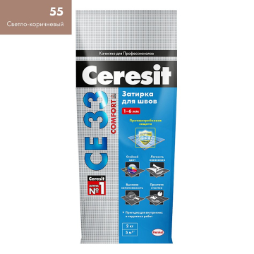 Купить Ceresit CE33/2кг Затирка для швов 1-6 мм внутри и снаружи Светло коричневый 55, РФ в Москве