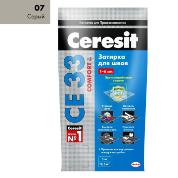 Купить Ceresit CE33/5кг Затирка для швов 1-6 мм внутри и снаружи Серый 07, РФ в Москве